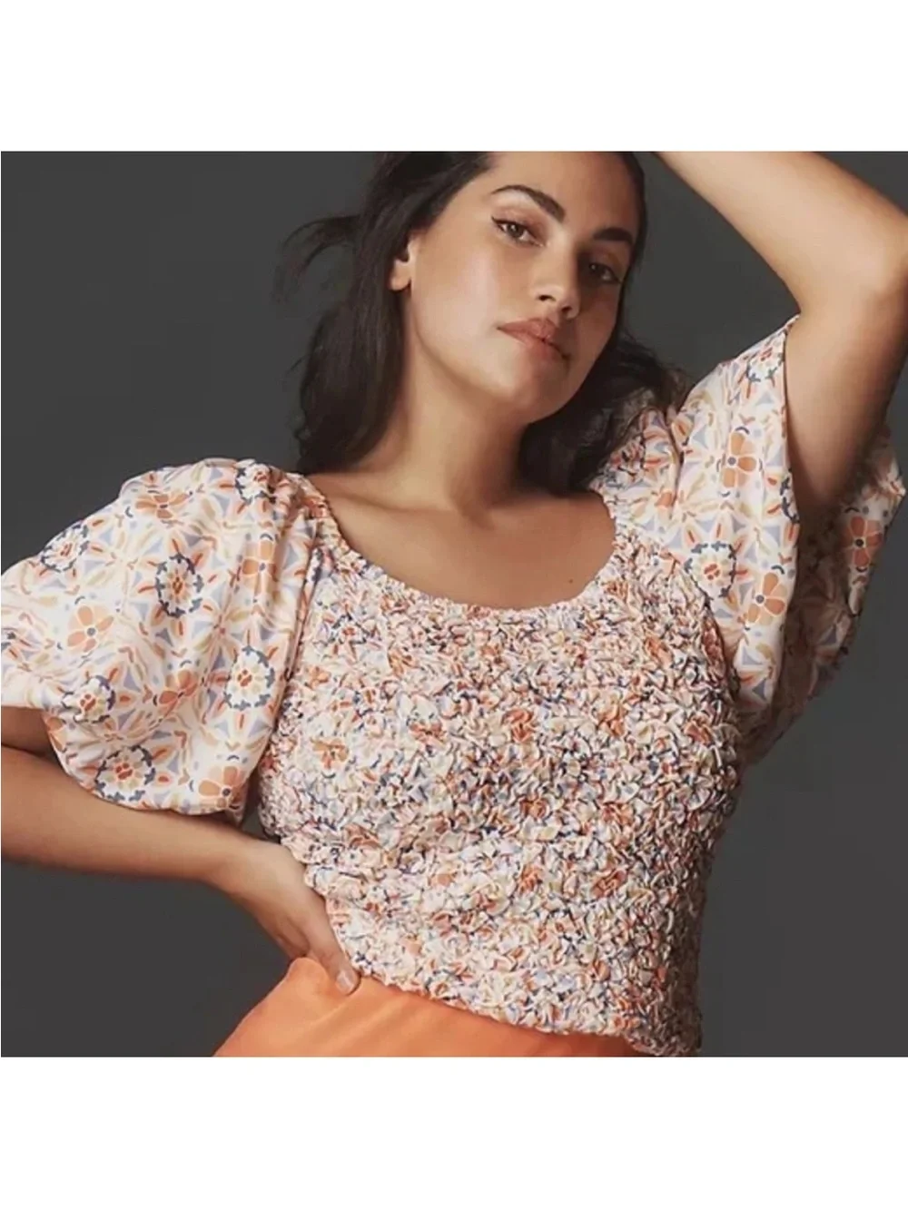 NWT Anthropologie Dolan smocked Smocked Puff-Sleeve Floral Crop Top